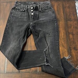 GRLFRND Black Ankle Jeans with Distressed Hem